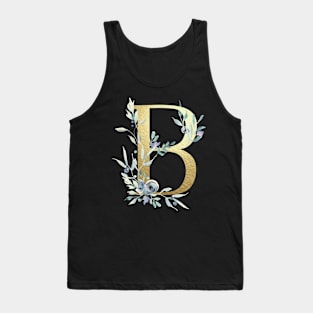 B - Gold Monogram Letter with Watercolor Flowers Tank Top